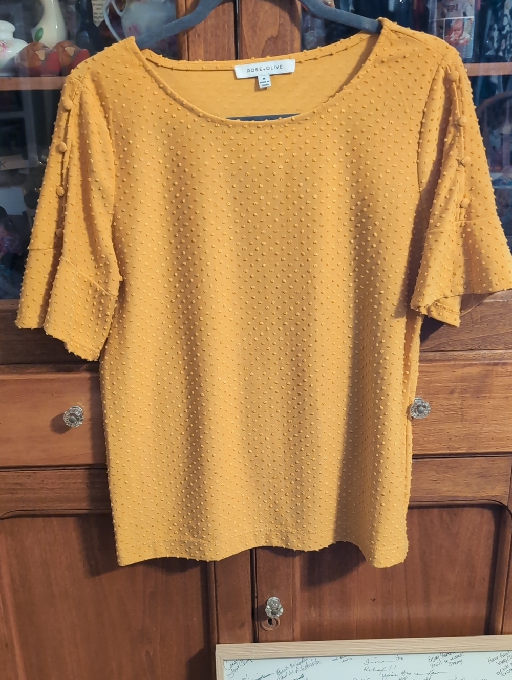 Rose & Olive Textured Dot Short Sleeve Top in Mustard